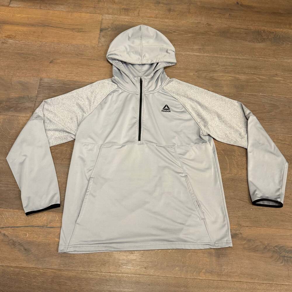 Reebok 1/4 Zip Pullover Hoodie Mens XL Gray Long Sleeve Stretch Pockets Active